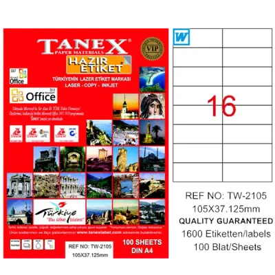 Tanex Laser Etiket 100 YP 105x37 Laser-Copy-Inkjet TW-2105