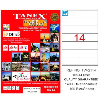 Tanex Laser Etiket 100 YP 105x41 Laser-Copy-Inkjet TW-2114