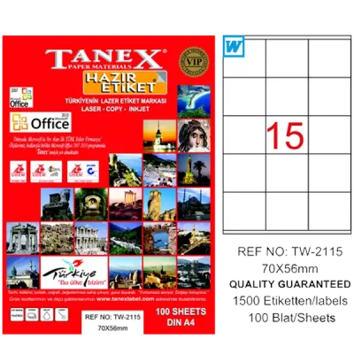 Tanex Laser Etiket 100 YP 70x56 Laser-Copy-Inkjet TW-2115