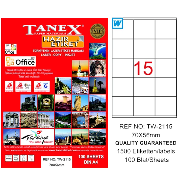 Tanex Laser Etiket 100 YP 70x56 Laser-Copy-Inkjet TW-2115