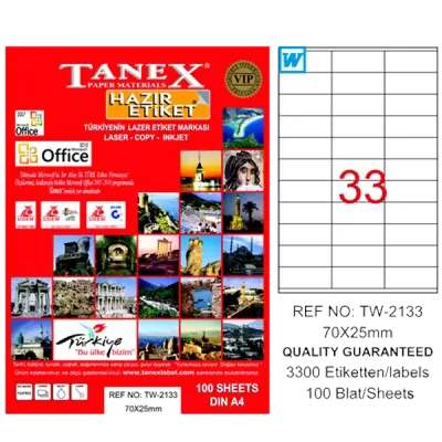 Tanex Laser Etiket 100 YP 70x25 Laser-Copy-Inkjet TW-2133