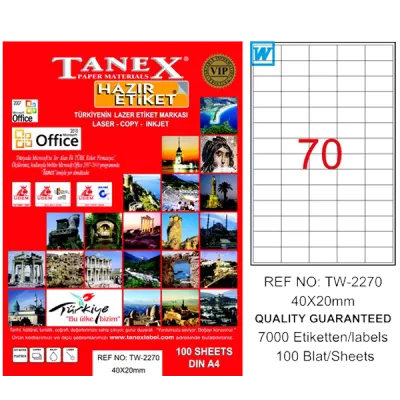 Tanex Laser Etiket 100 YP 40x20 Laser-Copy-Inkjet TW-2270