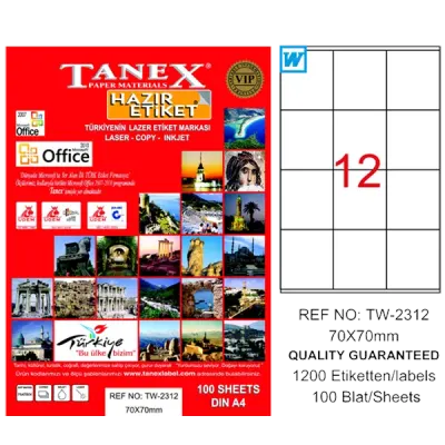 Tanex Laser Etiket 100 YP 70x70 Laser-Copy-Inkjet TW-2312