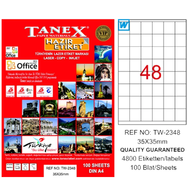 Tanex Laser Etiket 100 YP 35x35 Laser-Copy-Inkjet TW-2348