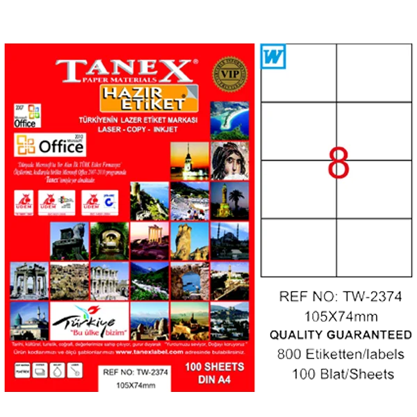 Tanex Laser Etiket 100 YP 105x74.25 Laser-Copy-Inkjet TW-2374