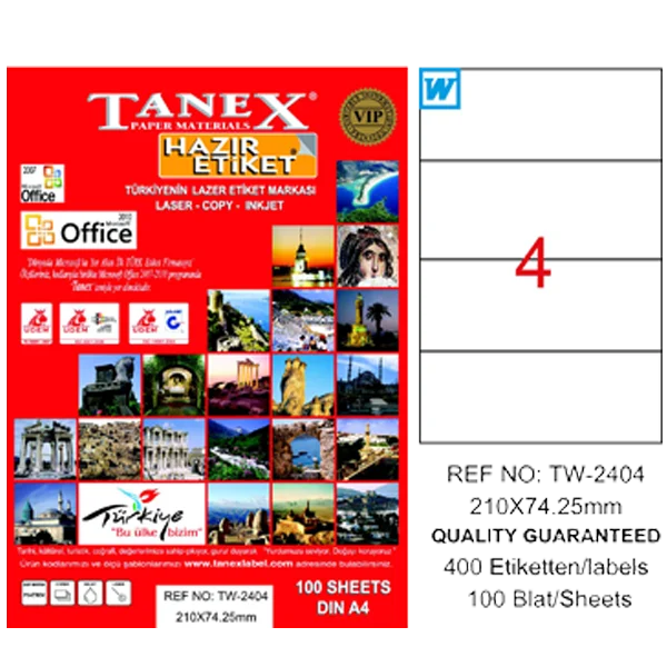 Tanex Laser Etiket 100 YP 210x74.25 Laser-Copy-Inkjet TW-2404