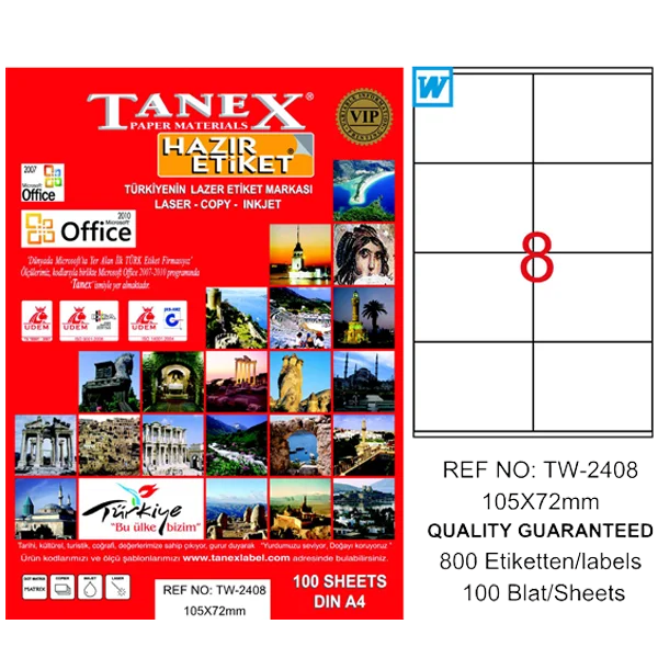 Tanex Laser Etiket 100 YP 105x72 Laser-Copy-Inkjet TW-2408