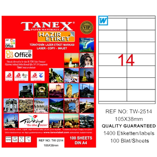 Tanex Laser Etiket 100 YP 105x38 Laser-Copy-Inkjet TW-2514