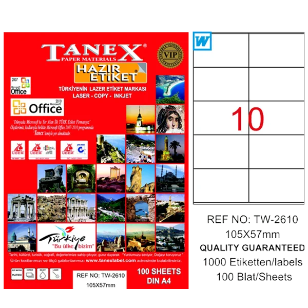 Tanex Laser Etiket 100 YP 105x57 Laser-Copy-Inkjet TW-2610