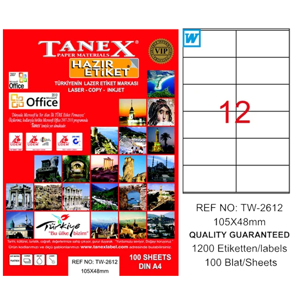 Tanex Laser Etiket 100 YP 105x48 Laser-Copy-Inkjet TW-2612