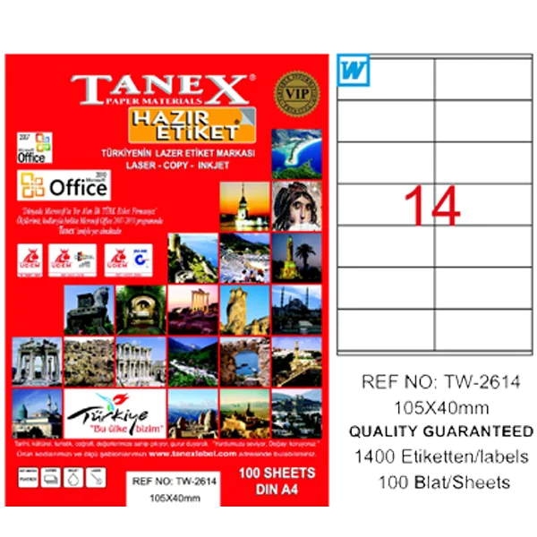 Tanex Laser Etiket 100 YP 105x40 Laser-Copy-Inkjet TW-2614