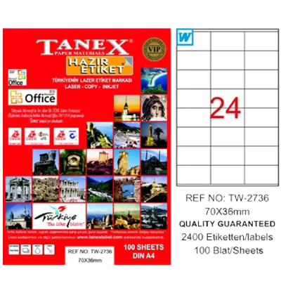 Tanex Laser Etiket 100 YP 70x36 Laser-Copy-Inkjet TW-2736