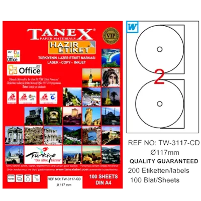 Tanex Cd Etiketi Laser-Copy-Inkjet 100 YP 117 MM TW-3117