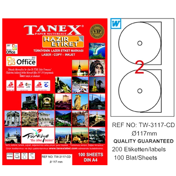 Tanex Cd Etiketi Laser-Copy-Inkjet 100 YP 117 MM TW-3117