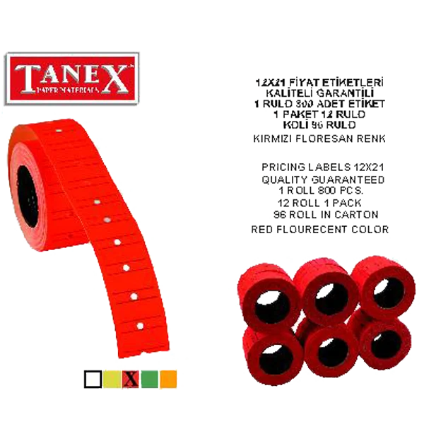 Tanex Fiyat Etiketi Çizgili 12x21 Fosforlu Kırmızı