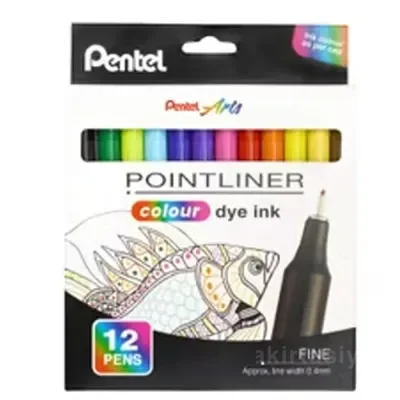 Pentel Fiber Uçlu Boya Kalemi - 0.4 Mm.12 Renkli K