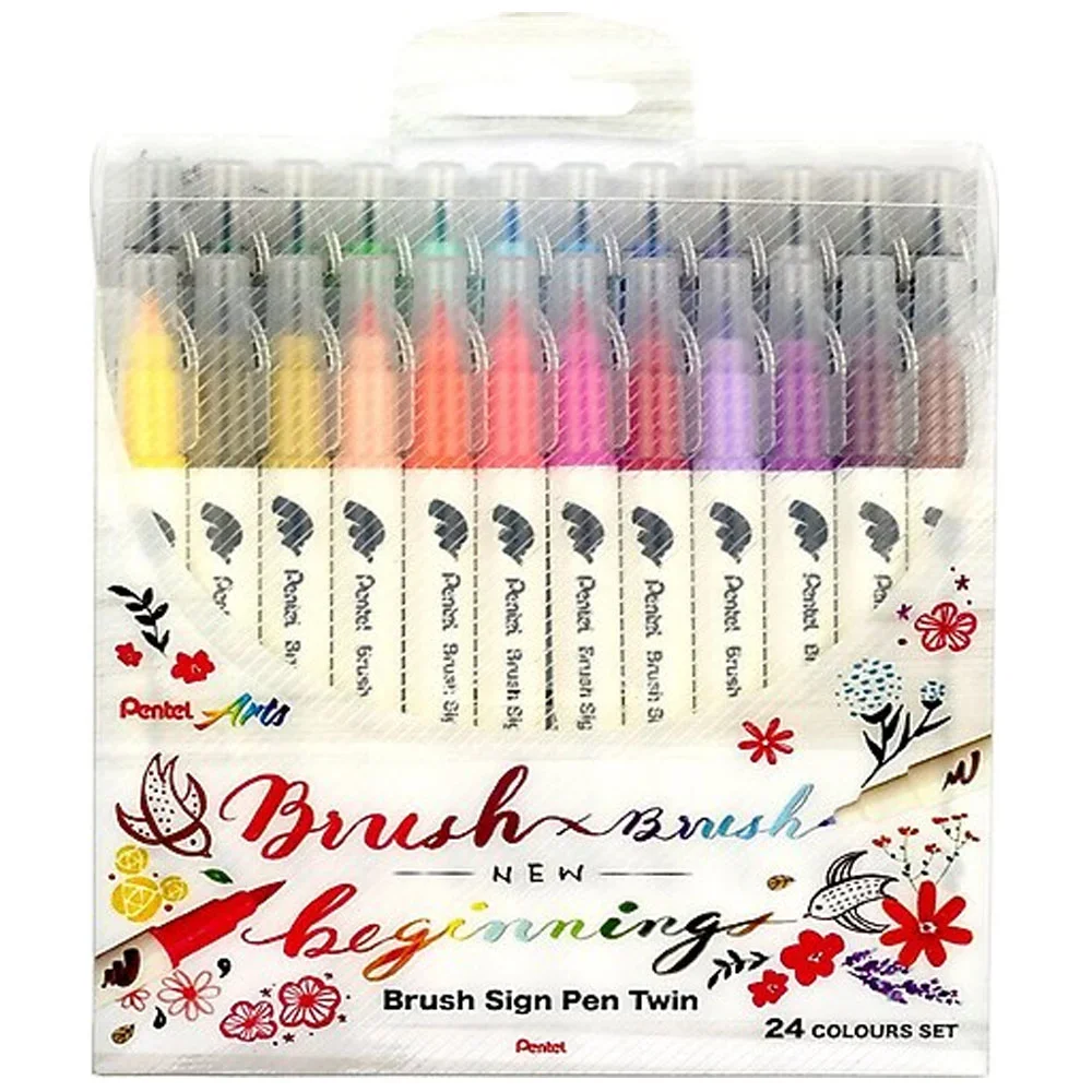 Pentel Brush Sing Pen Twin Çift Taraflı Fırça Uçlu Kalem 24 Renk