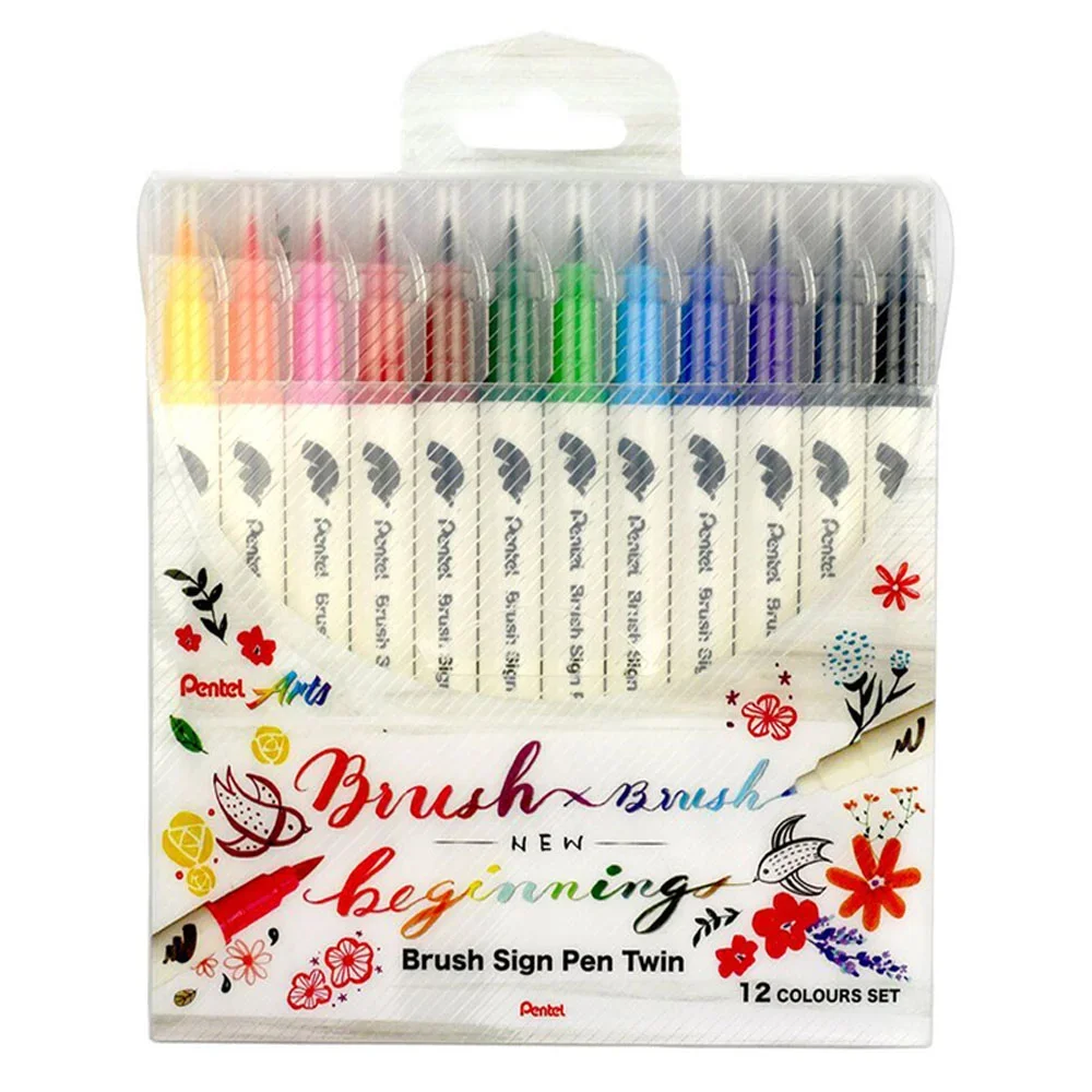 Pentel Brush Sing Pen Twin Çift Taraflı Fırça Uçlu Kalem 12 Renk