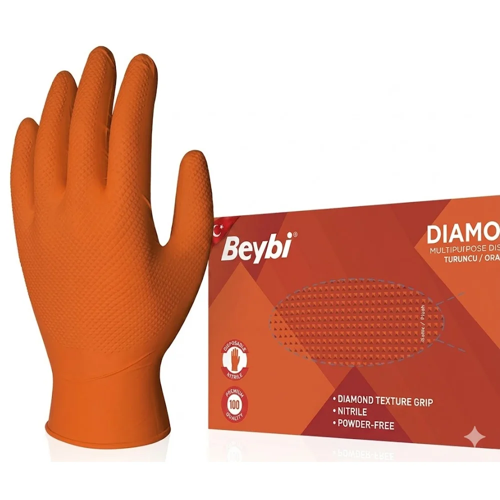 Beybi Diamond Pudrasız M Turuncu Nitril Eldiven