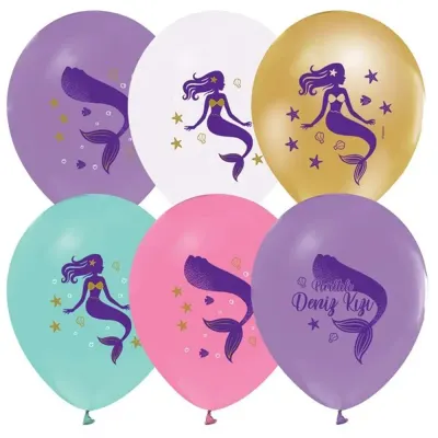 Balonevi Balon 3+1 Pırıltılı Deniz Kızı Baskılı 12"