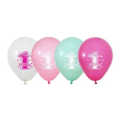 Balonevi Balon 1+1 Pink Stars Baskılı 12" Pastel 100 Lü
