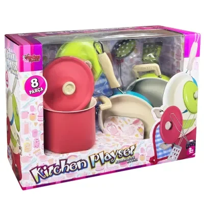 Vardem Oyuncak 8 Parça Pembe Emaye Tencere Tava Seti VRD-ATF-1818-7A